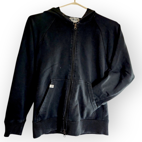 Bruzer Womens Small Petite Black Black Cowl Neck Zip Up Hoodie Sweater - Picture 1 of 5